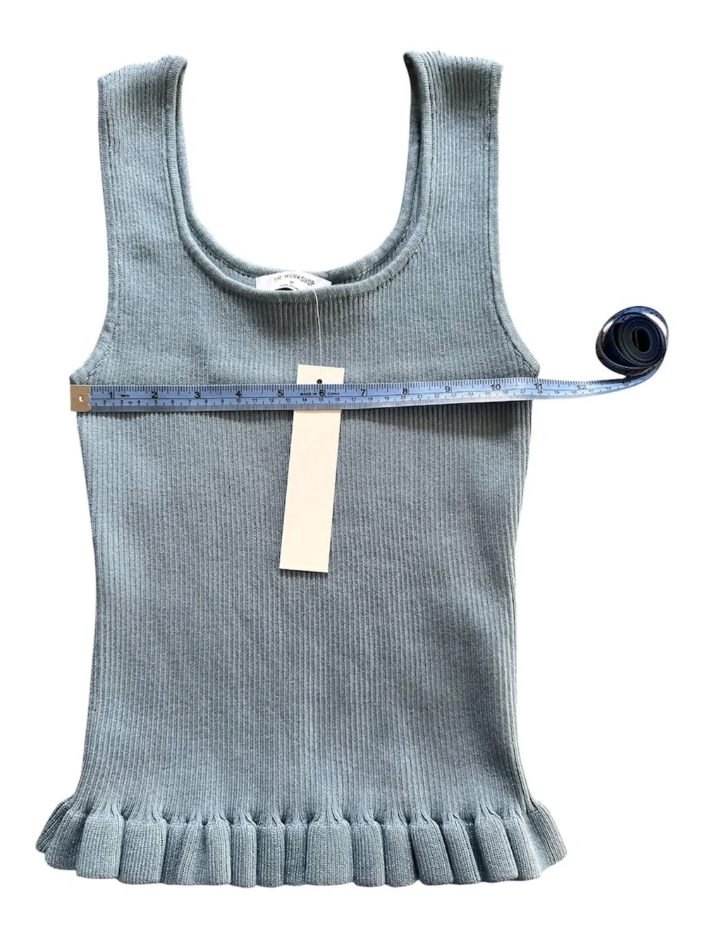 The Workshop Blue Ribbed Peplum Tank Top Sleeveless Stretch Knit - Picture 8 of 10